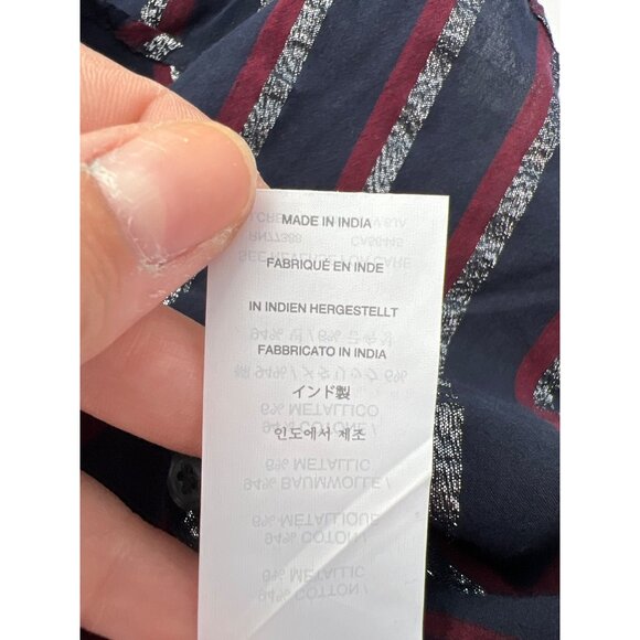 J Crew Metallic Stripe Popover Tunic Shirt Womens 16 Navy Cotton Blend Preppy - Picture 8 of 11